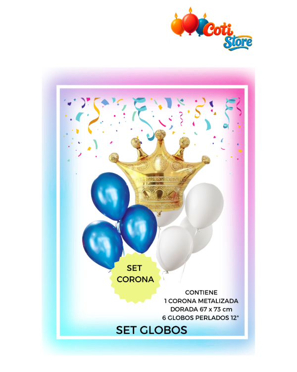 Producto - Set de Globos Corona Azul
