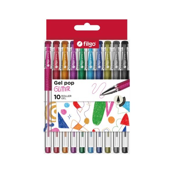 Producto - Bolígrafos roller x10 trazo fino Gel Pop Glitter FILGO