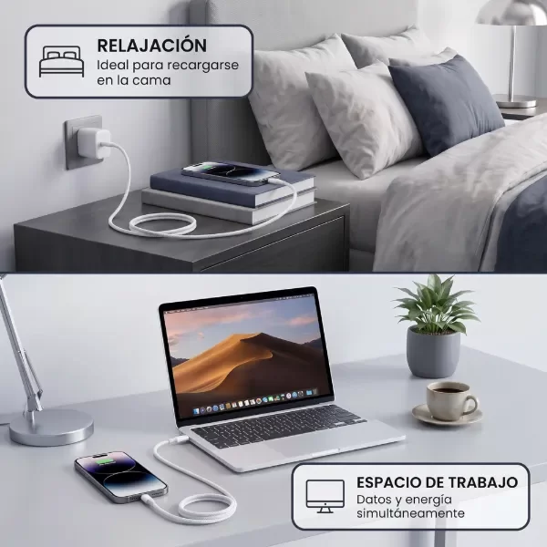Producto - Cable USB-C a Lightning - Carga Rápida 30W - Blanco 2 Metros - Aitech - 2