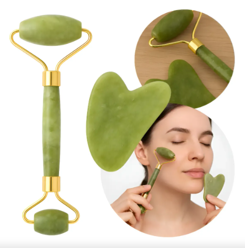 Producto - set rodillo facial de jade + piedra guasha - 1