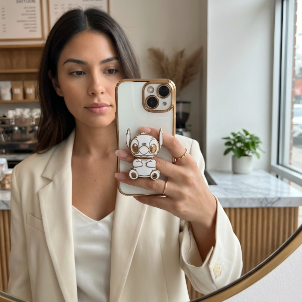 Producto - Funda + pop socket stitch blanco