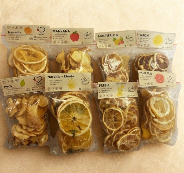 Producto - 3 Sobres 40 gr frutas horneadas - Botánicos o frutales de estación.