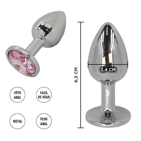 Producto - Plug Anal Metálica Con Piedra Rosa Claro