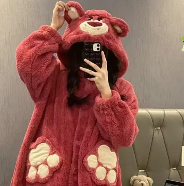 Producto - Bata infantil larga con gorra rosa