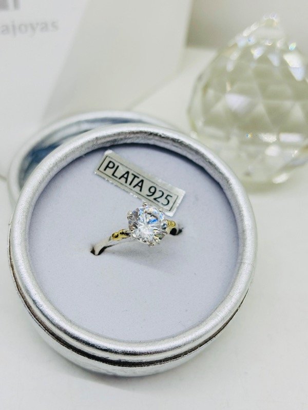 Producto - ANILLO SOLITARIO GEMA PLATA 925 Y ORO