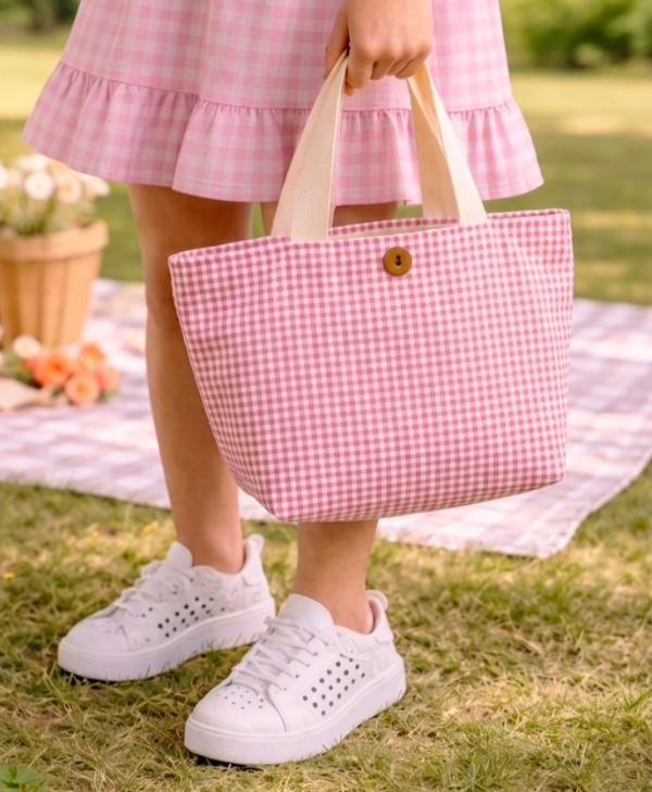 Producto - Tote bag cuadrillé rosa