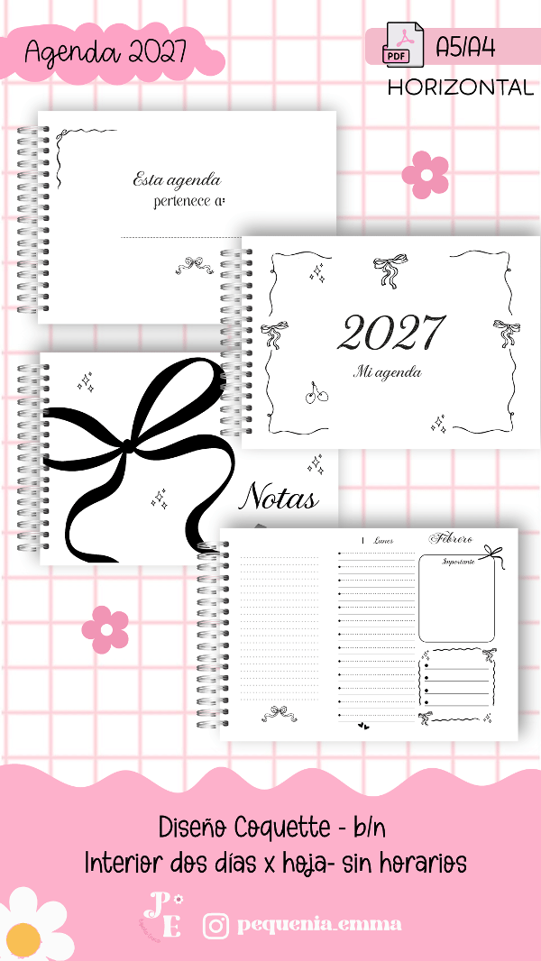 Producto - Interior HORIZONTAL 2027 - Estilo Coquette - dos días x hoja sin horarios