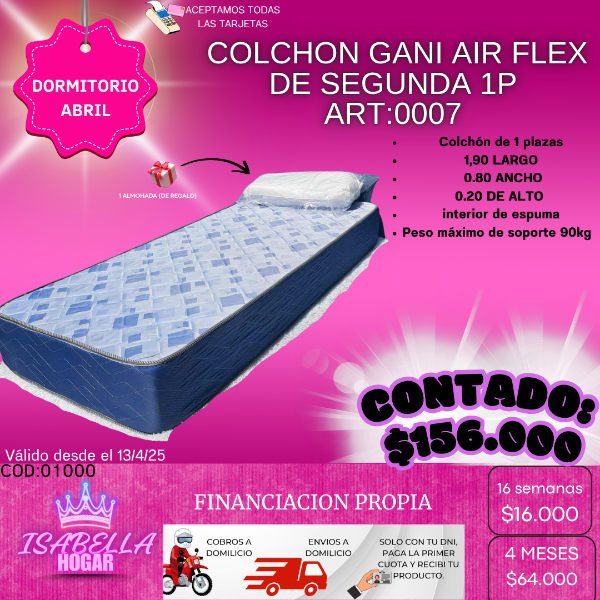 Producto - COLCHON GANI AIR FLEX DE SEGUNDA 1P COD:01000
