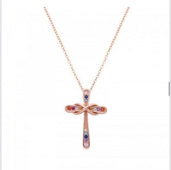 Producto - Conjunto Rosé con Cruz de Strass Plata 925