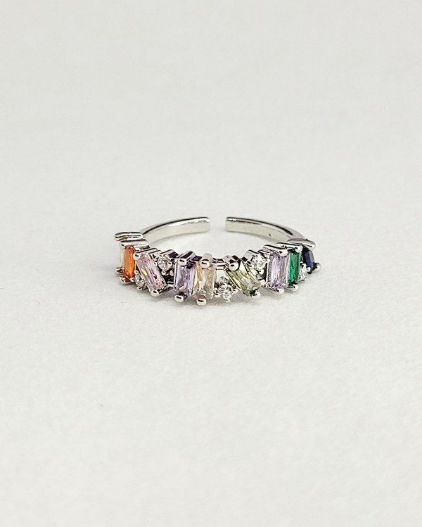 Producto - Anillo de Acero Quirúrgico - Baguettes cristales multicolor - Ajustable - A 1053 - 1