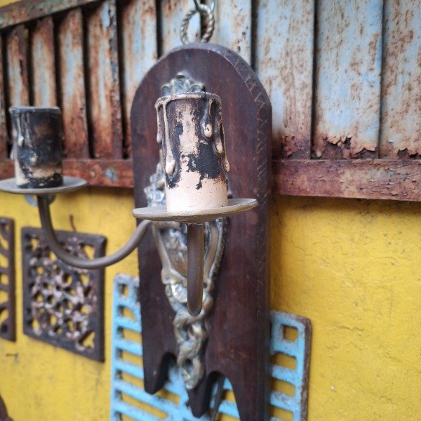 Producto - Aplique dos luces bronce y madera - 1