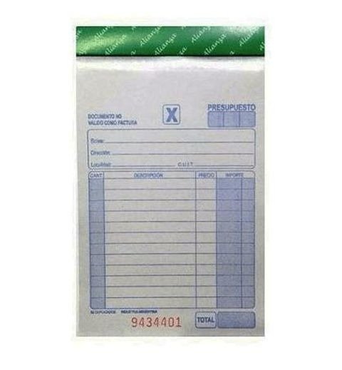 Producto - TALONARIO PRESUPUESTO DUPLICADO CHICO NEUTRO 10X17CM 50 JUEGOS ALIANZA