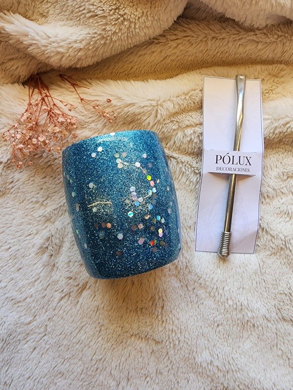 Producto - Mate con bombilla - Glitter celeste holo