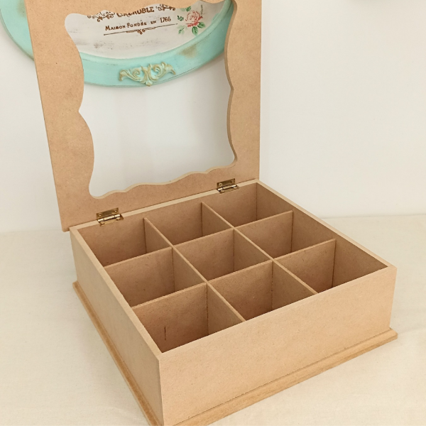 Producto - Caja de té x 9 div tapa VIDRIO - 1