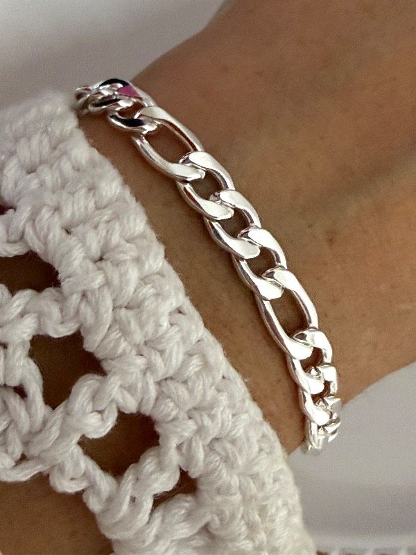 Producto - PB1214 Pulsera plana eslabón 3x1 grosor 1.6 largo 20 cm acero blanco