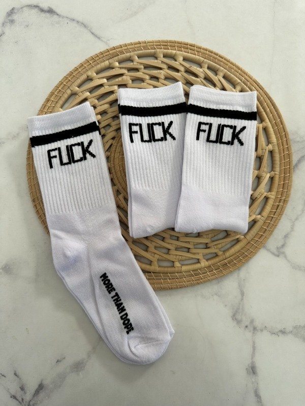 Producto - Media 3/4 adulto doble hilado FUCK fondo blanco línea negra