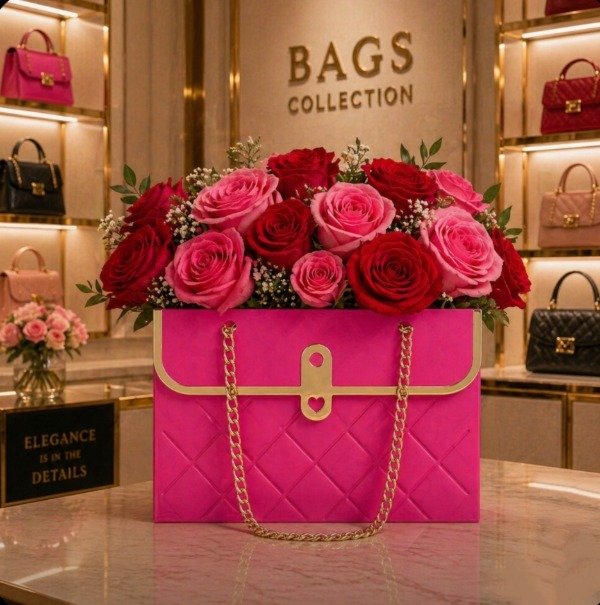 Producto - bolsa de regalo en forma de cartera fucsia por unidad