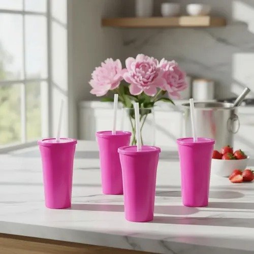 Producto - VASO PLASTICO 400cc TAPA PLANA CON SORBETE x5u (ELEGIR PRODUCTOS)