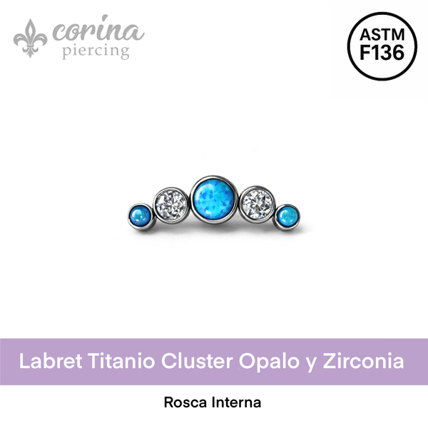 Producto - Labret Titanio Cluster Ópalo Celeste y Zirconias
