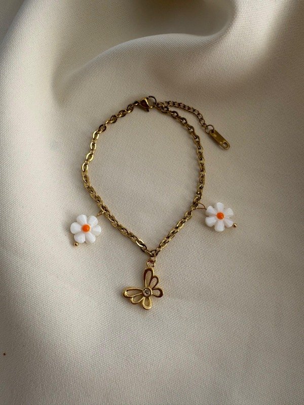 Producto - Pulsera margarita colgante - Acero dorado