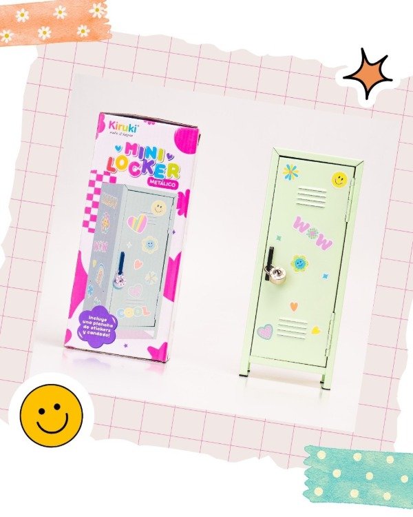 Producto - Mini Locker Kiruki Metalico de Colores c/ Candado y Stickers