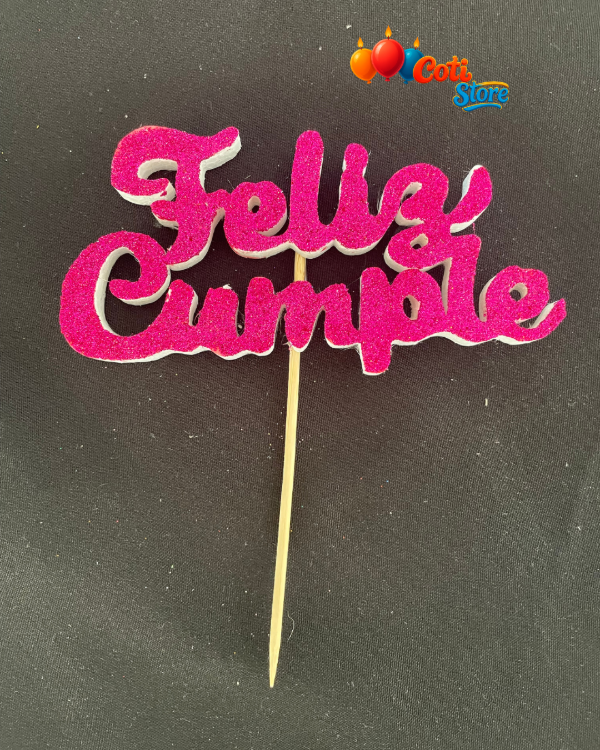 Producto - Topper de Telgopor FELIZ CUMPLEAÑOS con glitter Fucsia