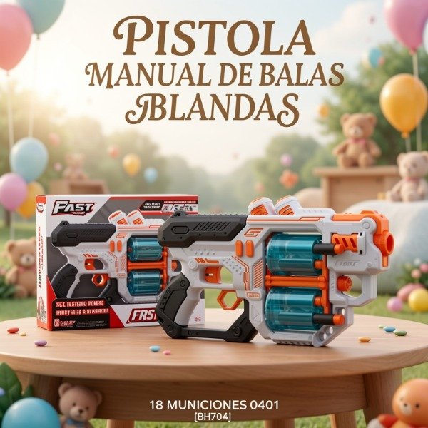 Producto - PACK 3 PISTOLA MANUAL DE BALAS BLANDAS 18 MUNICIONES