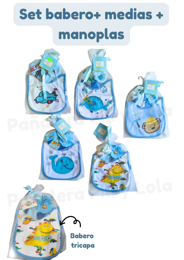 Producto - Set babero + medias + manoplas varón