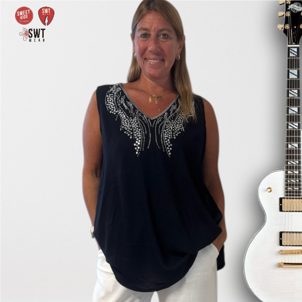 Producto - Musculosa Lino Escote en V Lentejuelas