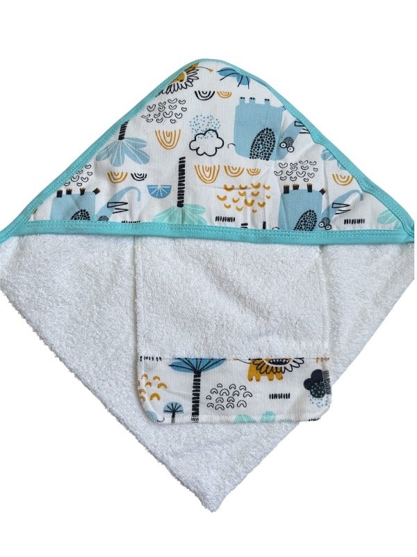 Producto - Toallón con babita celeste elefante