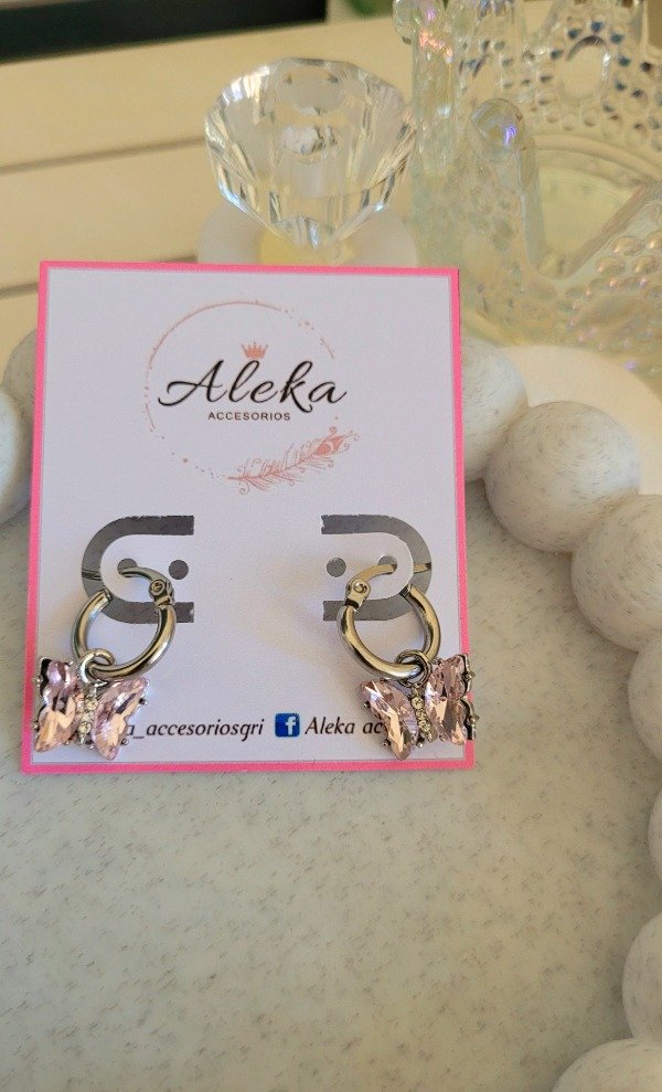 Producto - Argollas dije mariposa rosa de acero quirúrgico - 2