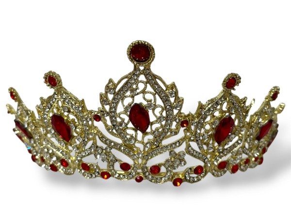 Producto - CORONA TIARA IMPORTADA METAL PREMIUM DORADA CON ROJA