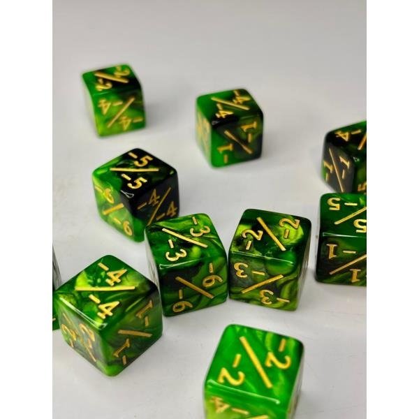 Producto - Set x10 Dados Contadores Negativos Verde y Dorado