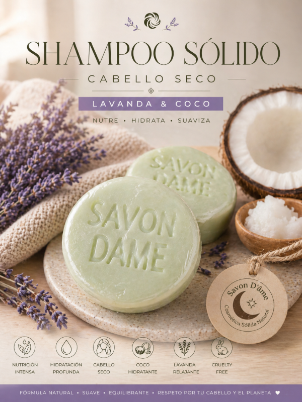 Producto - Champú sólido para Cabello Seco  (Lavanda y Coco)