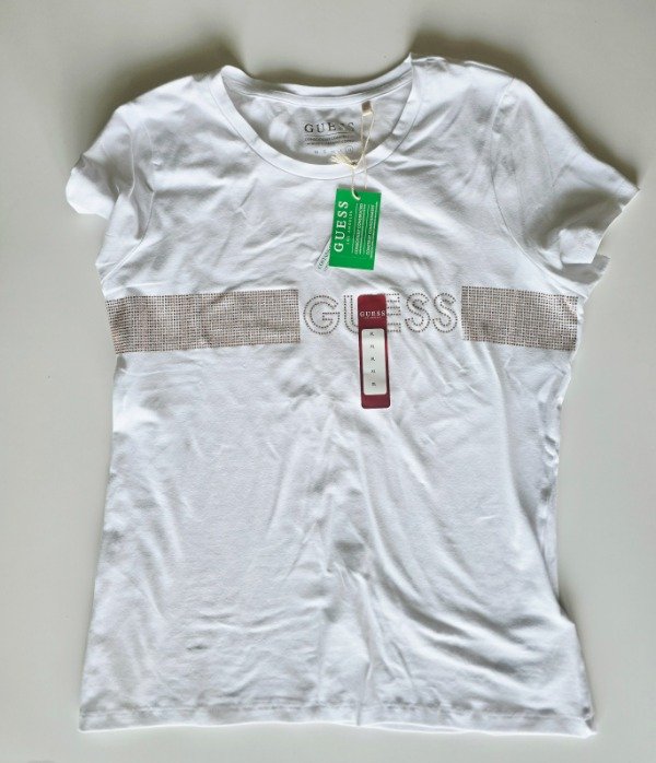 Remera manga Corta Guess talle xl blanca brillo