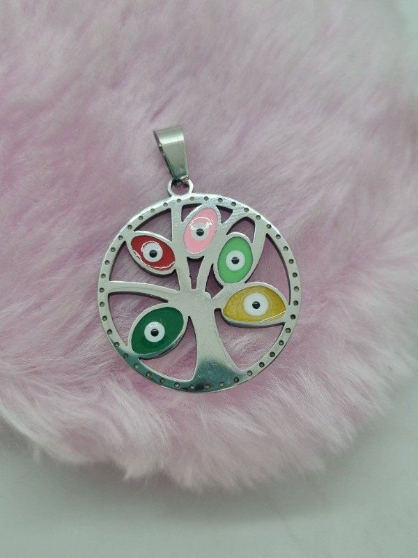 Producto - Dije acero quirurgico árbol esmaltado ojo turco