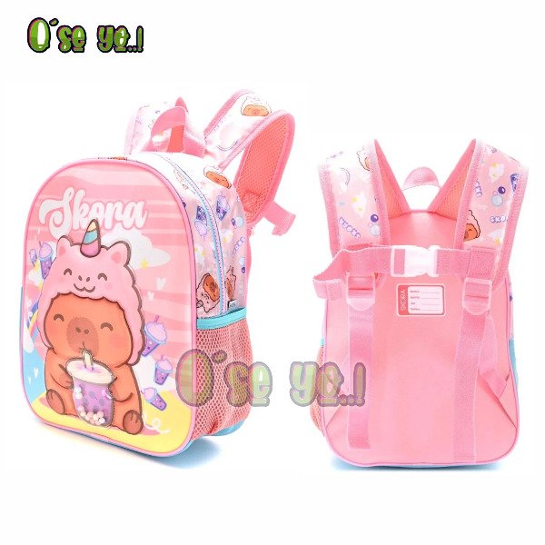 Producto - Mochila Capybara Unicornio Rosa Escolar Jardín 12"