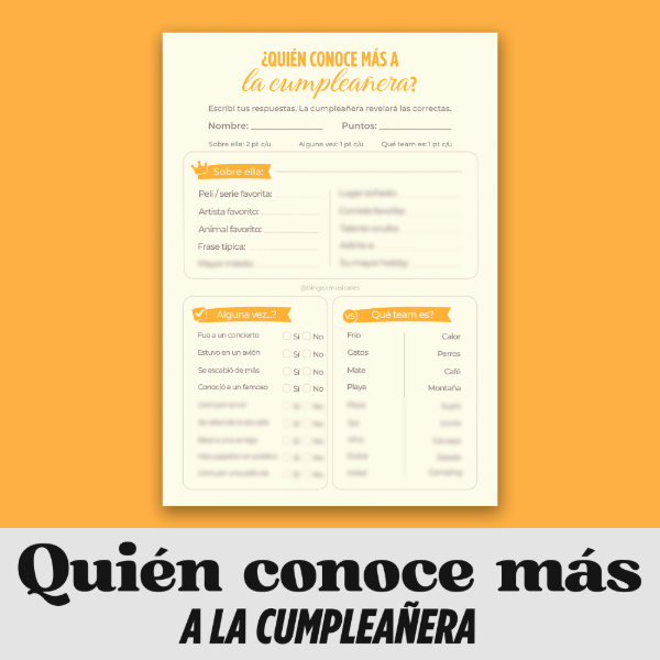 Producto - QUIÉN CONOCE MÁS A LA CUMPLEAÑERA (Version Argenta)