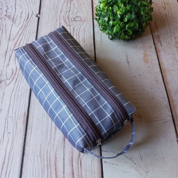 Producto - Cartuchera doble - Cuadrillé azul