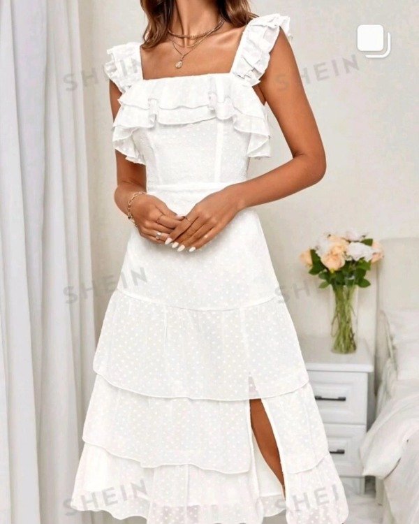 Producto - Vestido romantico importado con volados blanco talle L