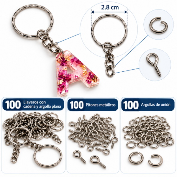 Producto - Kit Para Llaveros X100 Argolla C/ Cadena + Piton + Argolla - 1