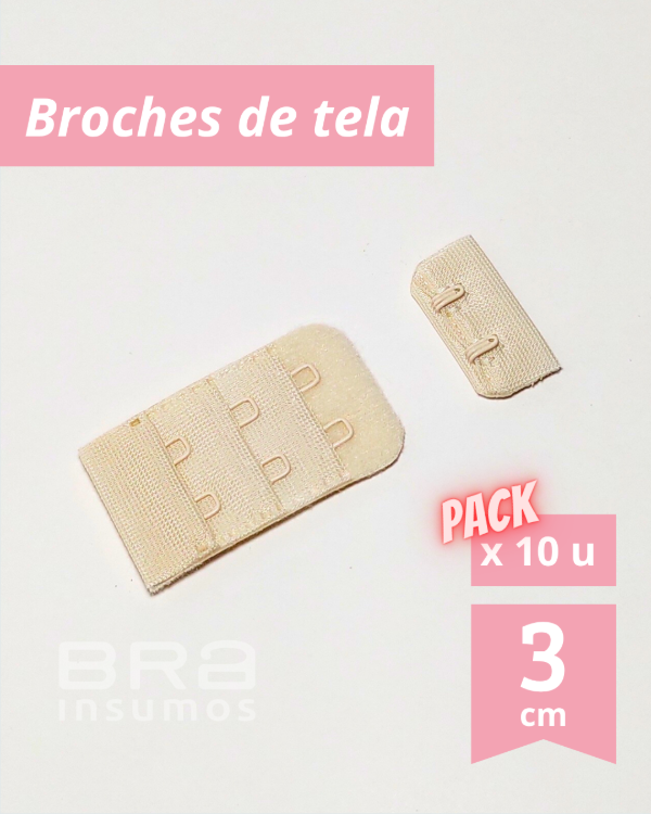 Producto - Pack x 10 Unidades - Broche de Tela de 3 cm, 2x3 Posiciones - Hueso
