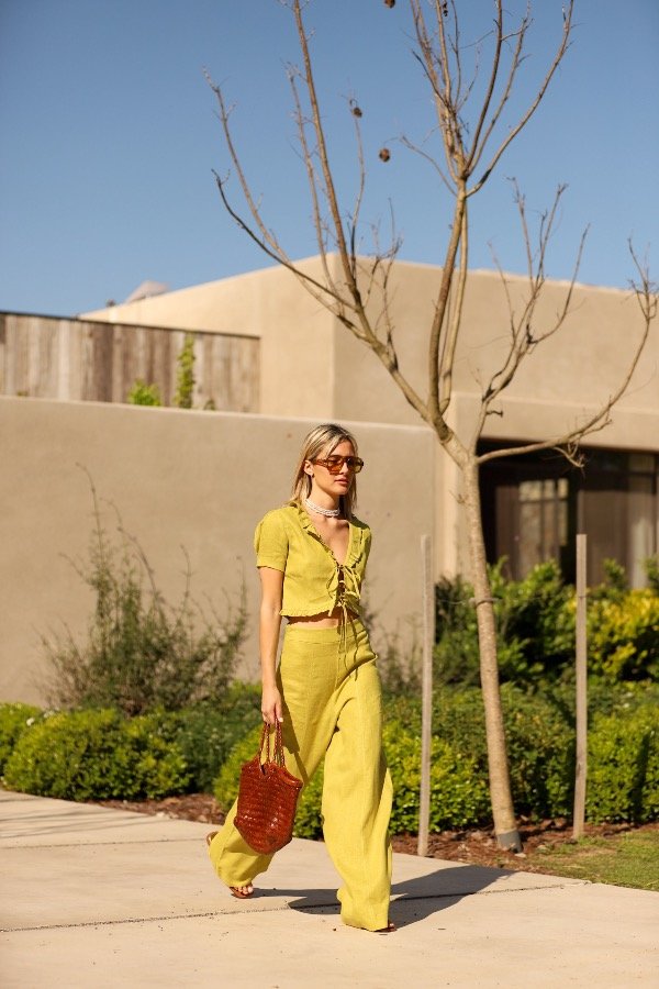 Producto - The high rise linen pants lime green / Pantalon tiro alto