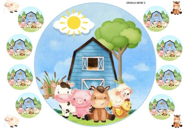 Producto - LAMINA ANIMALITOS GRANJA NENE 3 REDONDA
