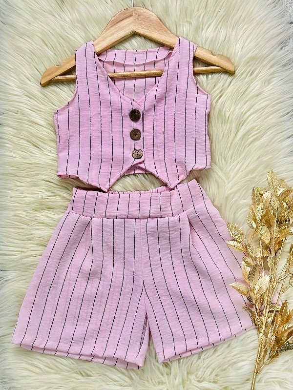 Producto - CONJUNTO SASTRERO RAYADO ROSA (CHALECO + SHORT)