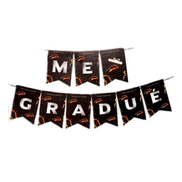 Producto - Banderin stamping ME GRADUE color negro letra plateada