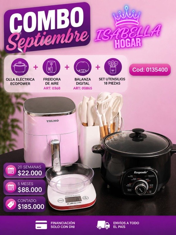 Producto - combo freidora de aire+set utensillios+balanza+ olla electrica