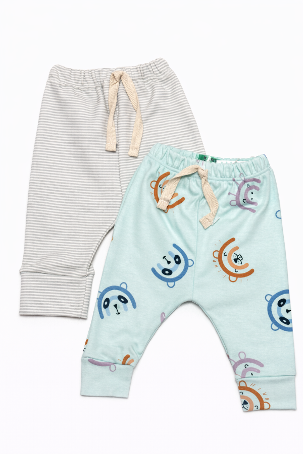 Producto - Dúo babuchas interlock celeste animales arco y rayado