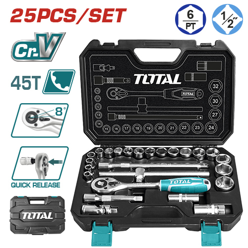 Producto - MALETÍN CON LLAVE CRIQUET, LLAVES TUBO Y ACCESORIOS 1/2 (25 PZS) - CRV - TOTAL