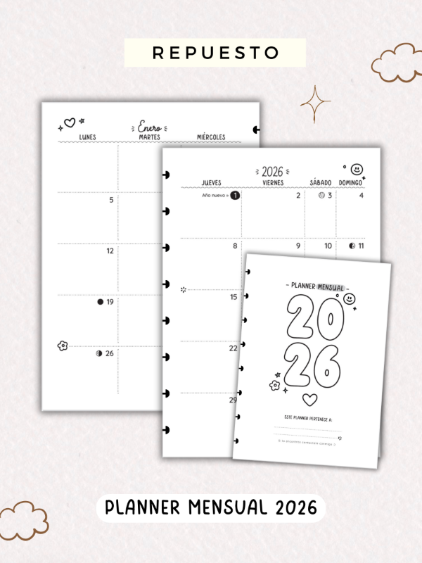 Producto - Planner mensual 2026 - vertical - repuesto